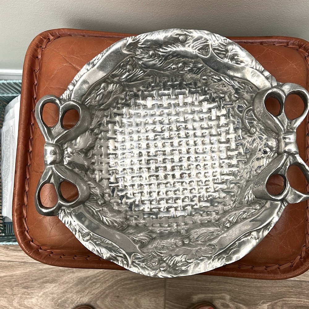 Silver-Tone Decorative Serving Bowl with Bow Handles